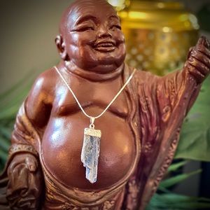 Raw gemstone BLUE KYANITE silver chain necklace